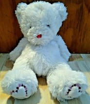 Plush 18&quot;  White Fluffy Teddy Bear Hearts on Feet Valentine&#39;s Gift  - £11.02 GBP