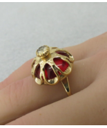 Sarah Coventry Ring Red Royal Crown Glass Dome Rhinestone Adjustable Gol... - $545.49 MXN