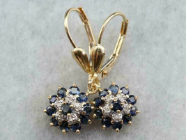 1.5Ct Round Cut Blue Sapphire Cluster Drop Dangle Earrings 14KYellow Gold Finish - £68.43 GBP