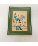 vintage green framed circus animal print shabby chic nursery room wall h... - $14.15