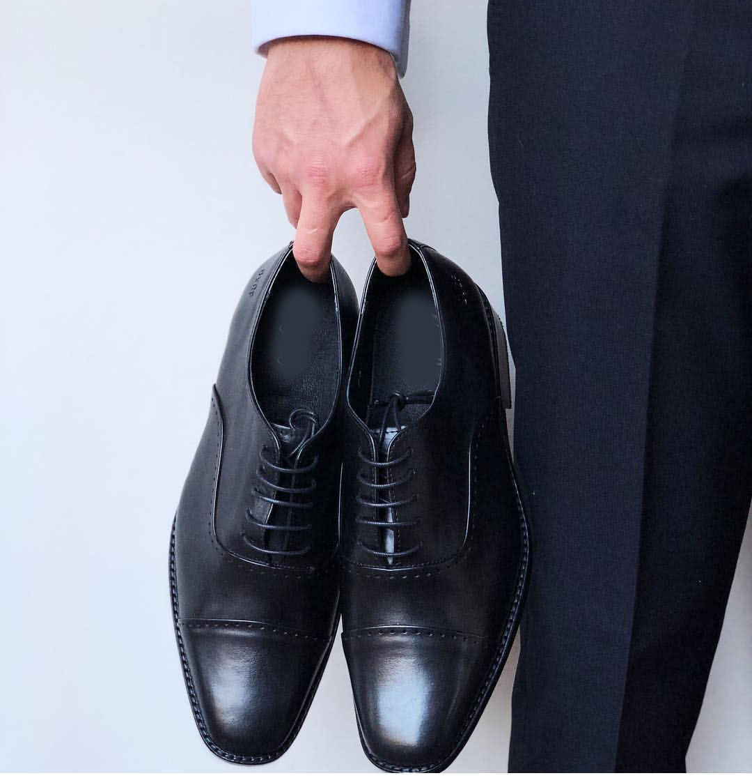 NEW Handmade Men's Black Simple Cap Toe Shoes, Men's Leather Lace Up Formal Shoe