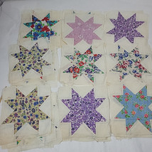 37 Hand Pieced Quilt Block Squares 8 Pointed Star Vintage Floral Fabrics... - $76.40