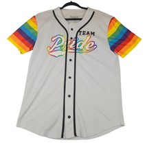 Spencers Mens Medium Jersey Rainbow Team Pride Button Up Short Sleeve Shirt Top - $12.70