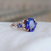 14k Rose Gold 3.10ct Tanzanite &amp;Diamond Engagement Wedding Ring Gift For Her - £1,066.92 GBP