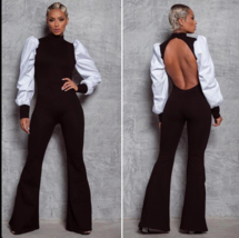 Retro Y2k 90&#39;s CariÑo Santo Flare Leg Jumpsuit Bodysuit Sz S Minimalist ... - $72.62