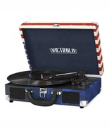 Victrola Bluetooth Suitcase Record Player with 3-Speed Turntable, US Flag - $81.18