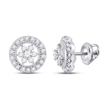 14kt White Gold Womens Round Diamond Circle Floral Cluster Earrings 3/8 Cttw - £473.93 GBP