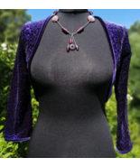 Purple Velvet Bolero Jacket Sequin Shrug Long Sleeves Cropped Evening Bo... - £24.34 GBP