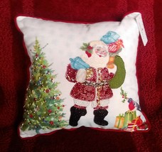NEW Beaded Santa Claus Holiday Christmas Tree Accent Throw Pillow Red White - £26.47 GBP
