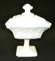 Vintage Imperial Glas Covered Candy Dish ~ Grapess &amp; Vine Motif Milk Glass 1950s - £31.02 GBP