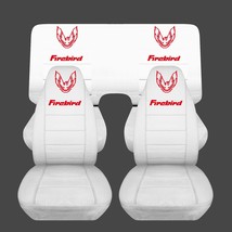 Fits 1967-2002 Pontiac Firebird Front and Rear seat covers white with red design - $169.99