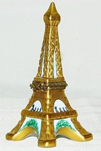Limoges Gold Eiffel Tower Paris Hinged Trinket Box Tourists Porcelain Ceramic - £94.60 GBP