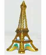 Limoges Gold Eiffel Tower Paris Hinged Trinket Box Tourists Porcelain Ce... - $165.43 CAD