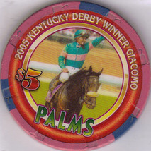 $5 2005 Kentucky Derby Winner Giacomo Palms Vegas Chip, Vintage - £11.95 GBP