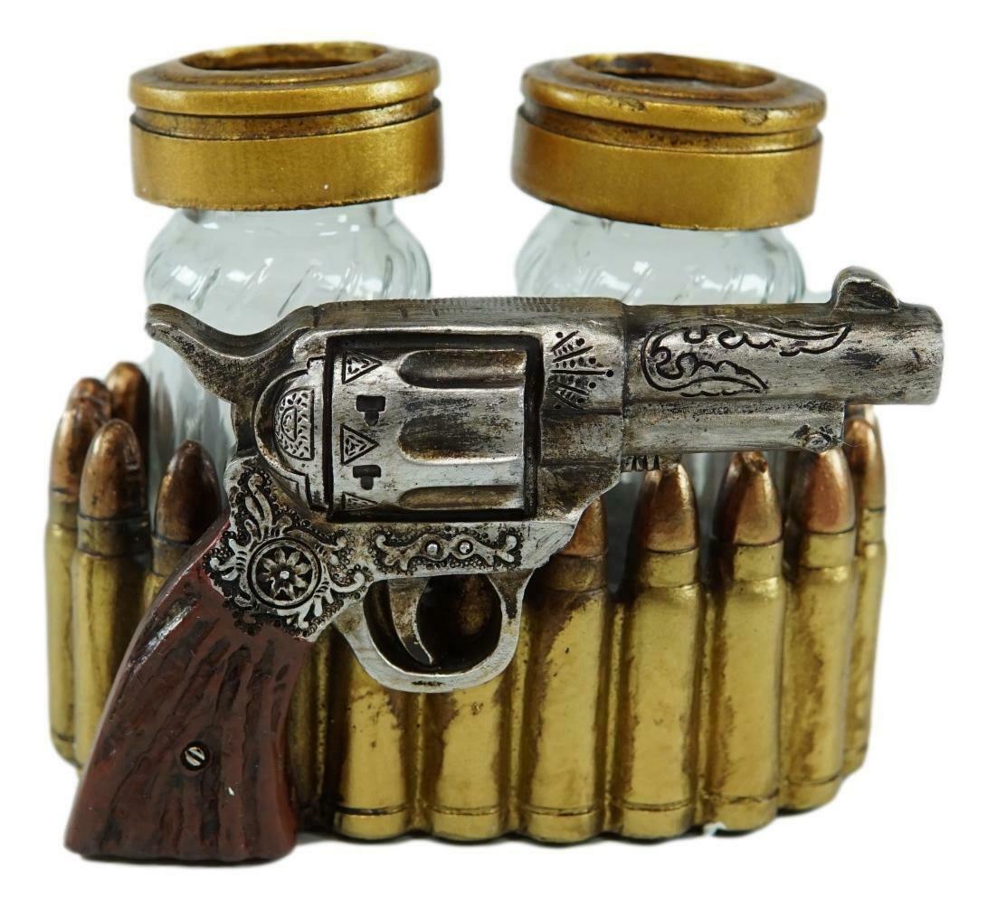 Western Cowboy Revolver Pistol With Ammo Bullets Salt And Pepper Shaker ...