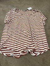 NWT Green Envelope T-Shirt Women&#39;s 2X Red Striped Short Sleeve V-Neck Tee - £13.09 GBP