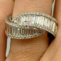 4Ct Imitación Diamante Baguette Tipo Bypass Anillo de Boda con Canal Plata Ley - $238.79