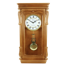 Bedford Clock Collection Golden Oak Chiming Pendulum Wall Clock - £84.96 GBP