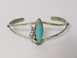 Southwestern Natural TURQUOISE Sterling Silver CUFF BRACELET - Artisan C... - £59.76 GBP