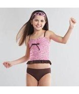 Girls Swimsuit Tankini Bikini 2 Pc Candies Pink Brown Leopard Swim Bathi... - £11.68 GBP