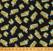 Cotton School Buses Vehicles Transportation Black Fabric Print by Yard D787.04 - £12.54 GBP