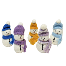 Vintage Handmade Knitted Snowmen Christmas Decoration Multicolor 7.5&quot; Lot 5 - $14.83