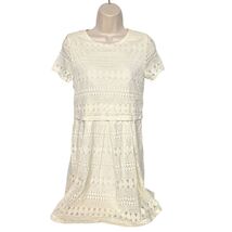 Net Women's A Line Dress Size 6 Cream Crochet Lace Zip Up Short Sleeve R... - $17.87