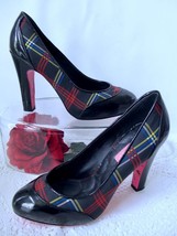 Betsey Johnson Red Tartan Plaid Heels 8M Black Patent Leather Pumps Shoes - £23.97 GBP
