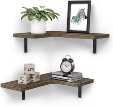 Corner Shelf wooden shelves Wall Mounted set of 2 Dark Oak - £46.24 GBP