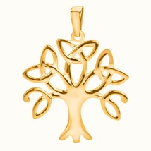 14K Oro Amarillo Chapado Árbol De Vida Trinidad Nudo Celta Colgante 18&quot; Cadena - £119.08 GBP