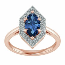 10K Rose Gold Plated 1.45 Ct Marquise Blue Sapphire Halo Diamond Engagement Ring - £100.88 GBP