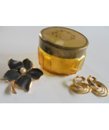 Vtg Mother of Pearl Inlay Glass Trinket Pill Ring Jar and Pin &amp; Earrings... - £13.14 GBP