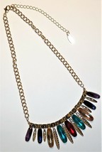 Iman Global Chic Rhinestone Multi Color/Facet Glass Drop Bead Gold Tone Necklace - £10.27 GBP