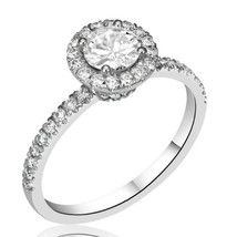 2.45Ct Round Cut Moissanite Halo Engagement Ring 14K White Gold Plated Silver - $115.93