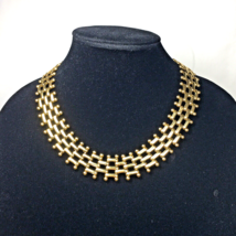 Vintage MONET Designer Woven Gold Tone Wide Collar Statement Necklace Signed 18&quot; - £33.02 GBP