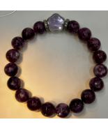 Natural Lepidolite Bracelet 10mm Purple Fluorite Star Charm Healing Stretch - $58.00