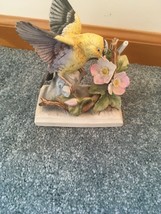 Vintage Lefton China Hand Painted Gold Finch with Flowers Bird Figurine KW4954 - £9.35 GBP