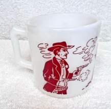 Vintage Anchor Hocking Wyatt Earp Us Marshal Cup Mug Milk Glass w Red 3&quot;... - $29.21