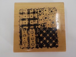 RUBBER STAMP FLORAL PLAID GRID FRAME APPRX 3X3 HEARTS DOTS MANUFACTURED ... - $7.99