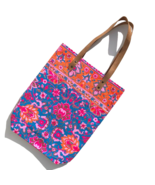 cotton canvas tote bag colorful bright floral print beach vacation summe... - $14.59