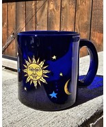 Libbey Cobalt Blue Glass Mug Sun Moon Stars Celestial 12oz Friends TV Sh... - $83.29 CAD