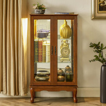 Curio Cabinet Lighted Curio Diapaly Cabinet with Adjustable Shelves - Oak - £210.42 GBP