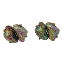 Vintage Unique Cuff Links Aurora Borealis Art Glass Iridescent Faux Pat ... - £42.67 GBP