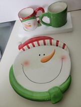 Lot Of 2 Coffee Mugs And 1 Plate Tea Cups Snowman Christmas Holidays - £2.03 GBP