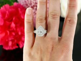 Women&#39;s 3.50Ct Pear Cut Diamond Halo Engagement Ring Solid 14K White Gold Size 9 - £229.36 GBP