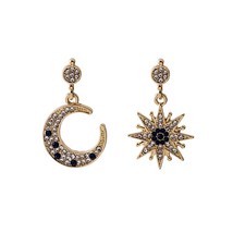 Vintage Asymmetric Baroque Blue Stud Earrings Korean Octagon Star Moon S... - £6.53 GBP