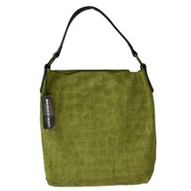 Maurizio Taiuti Leather Tote Shoulder Bag Embossed Green Suede Made In I... - $99.99