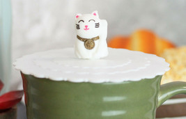 Set Of 4 White Maneki Neko Cat Reusable Silicone Coffee Tea Mug Cup Cove... - $14.99