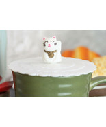 Set Of 4 White Maneki Neko Cat Reusable Silicone Coffee Tea Mug Cup Cove... - £11.79 GBP