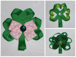 NEW St Patrick&#39;s Day Shamrock Girls 3-Inch Hair Bow Clip - $4.79